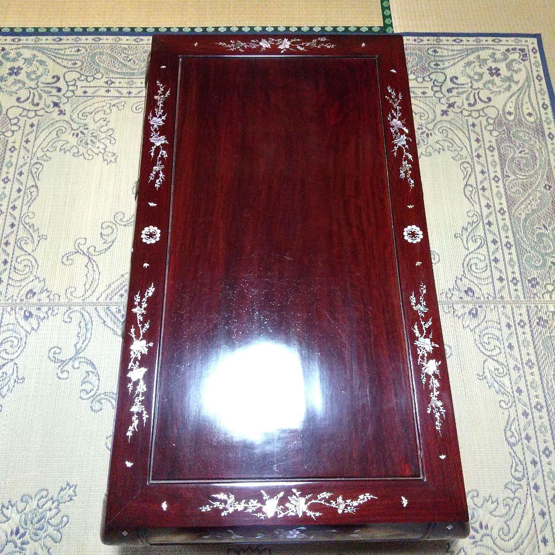 螺鈿 木製座卓 テーブル 花柄 引き出し付 アジアン