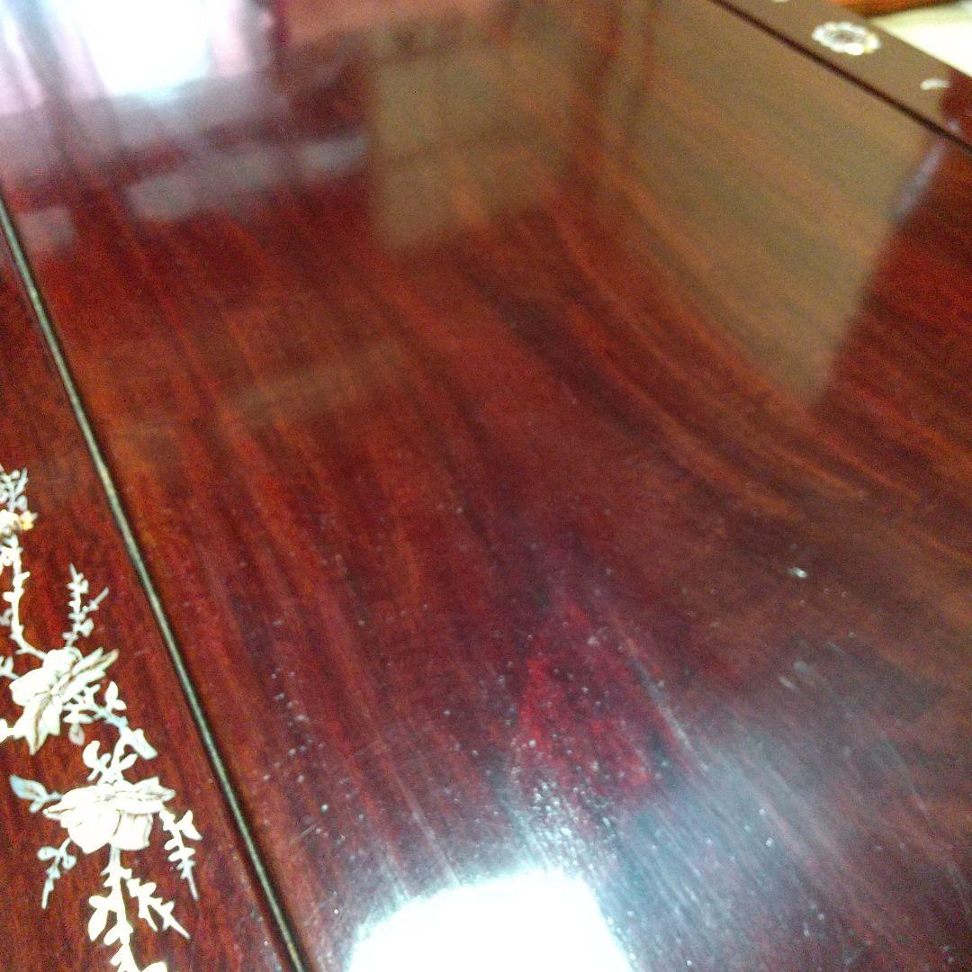 螺鈿 木製座卓 テーブル 花柄 引き出し付 アジアン