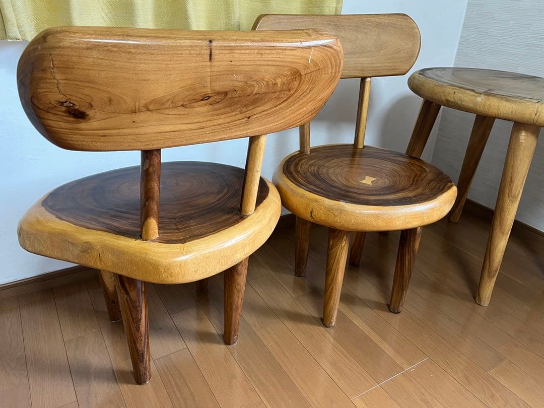 【東京都世田谷区手渡】 伊豆大工市場13万円以上 一枚板テーブル椅子2脚セット