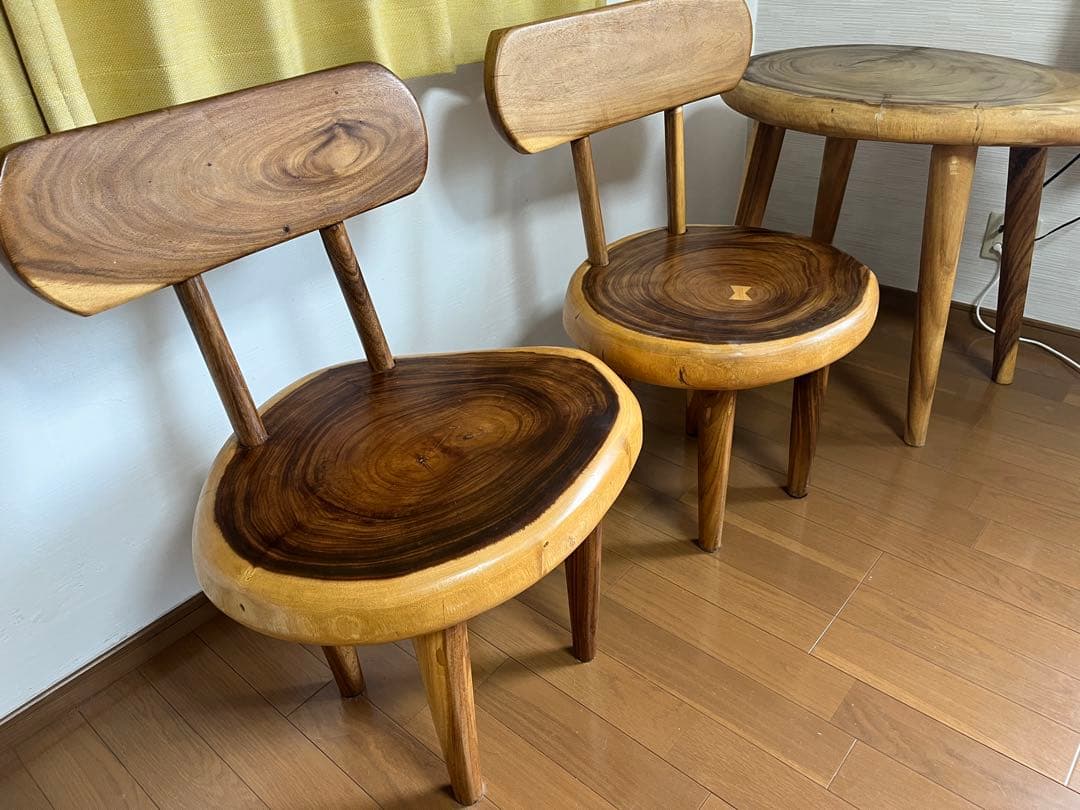 【東京都世田谷区手渡】 伊豆大工市場13万円以上 一枚板テーブル椅子2脚セット