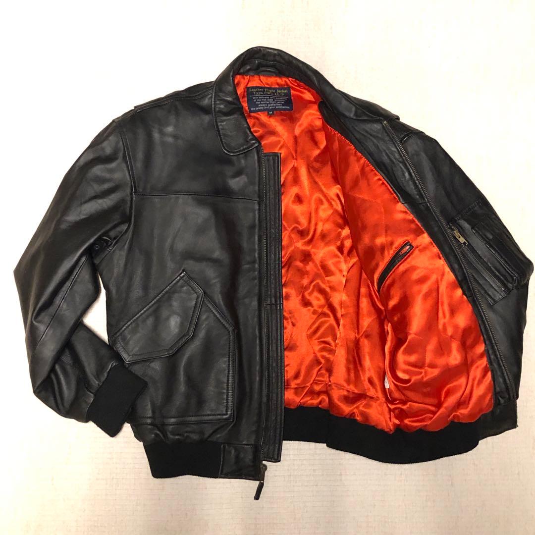 CWU-45P羊革ラムレザー短丈フライトジャケット黒赤MA-1 中綿 XL