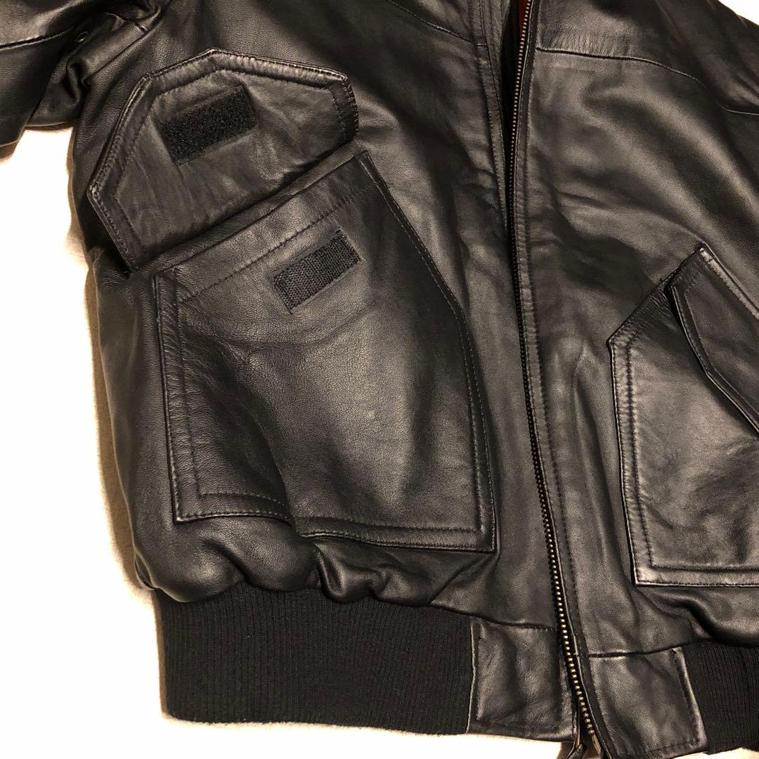 CWU-45P羊革ラムレザー短丈フライトジャケット黒赤MA-1 中綿 XL