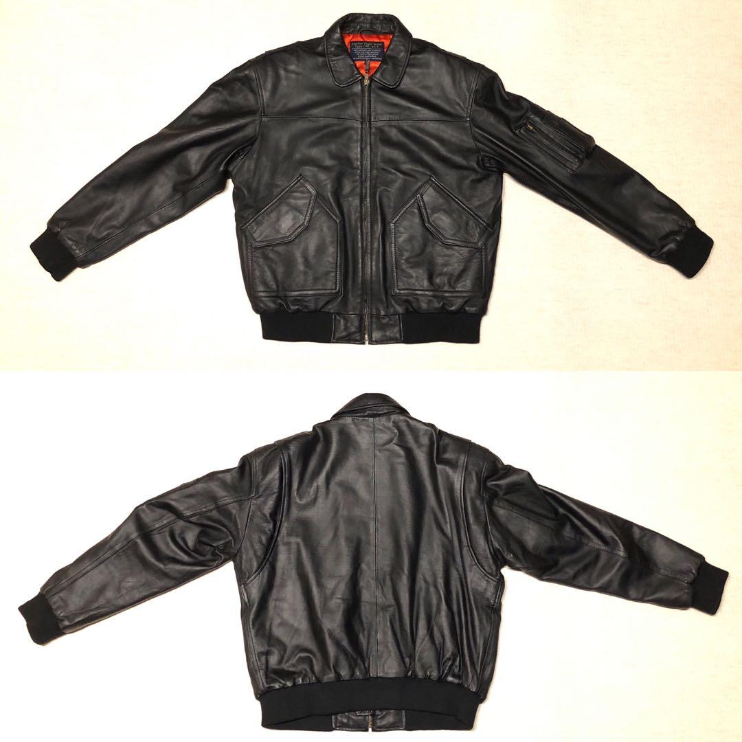 CWU-45P羊革ラムレザー短丈フライトジャケット黒赤MA-1 中綿 XL