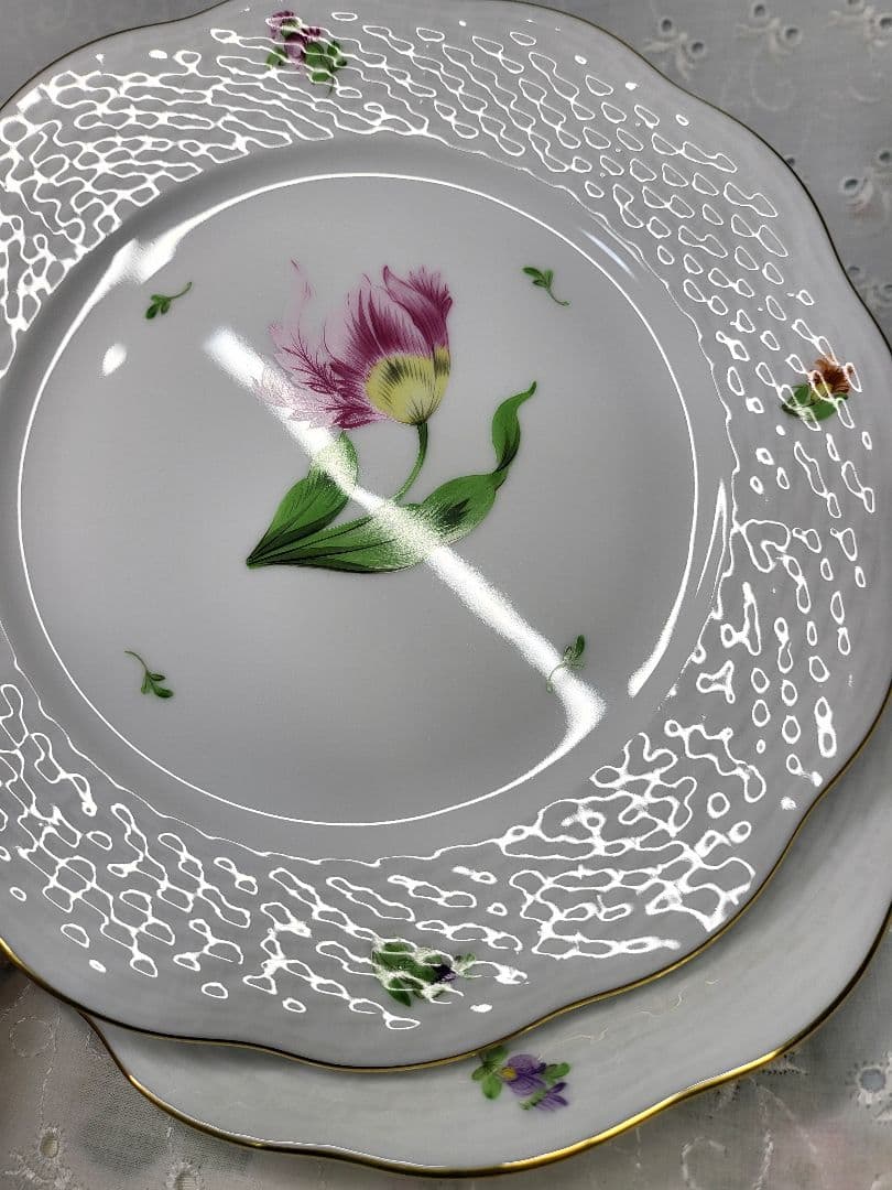 未使用近★ヘレンド バコニーの春 ピンクのチューリップ 花 プレート 19cm皿