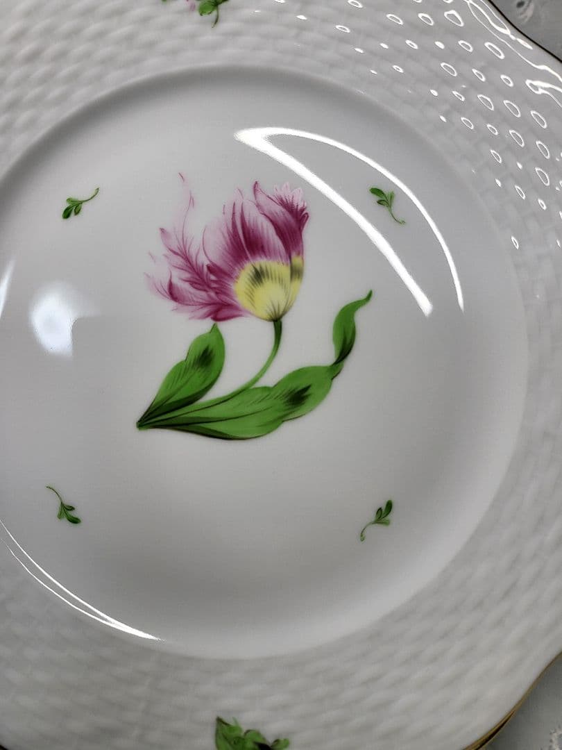 未使用近★ヘレンド バコニーの春 ピンクのチューリップ 花 プレート 19cm皿
