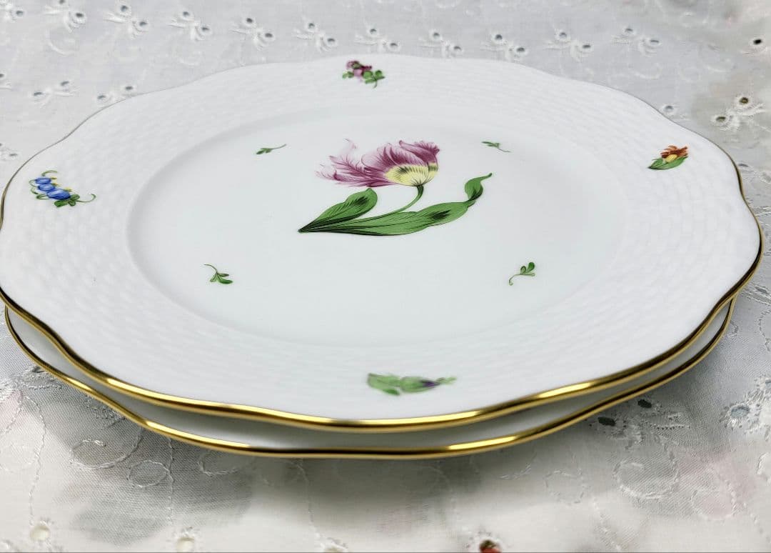 未使用近★ヘレンド バコニーの春 ピンクのチューリップ 花 プレート 19cm皿