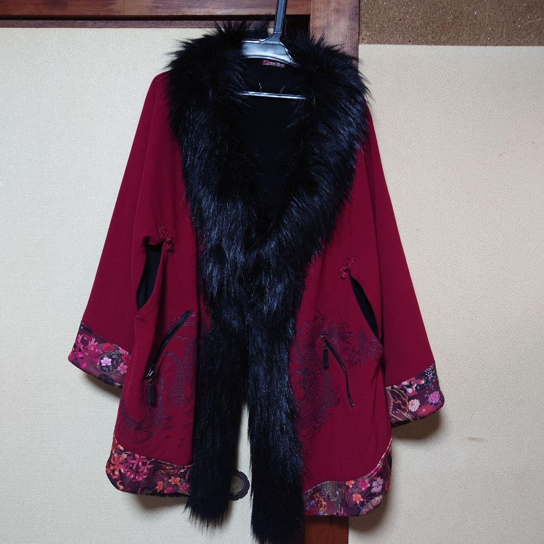 キューティーフラッシュ　和柄ポンチョコート　ファー