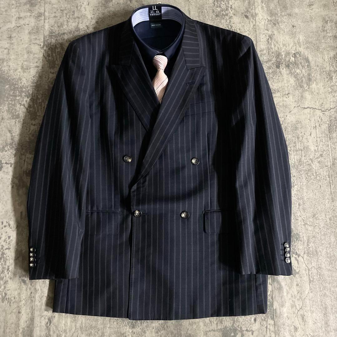 極美品 極上ウール ダブルブレストスーツ× LOUIS VUITTONネクタイ