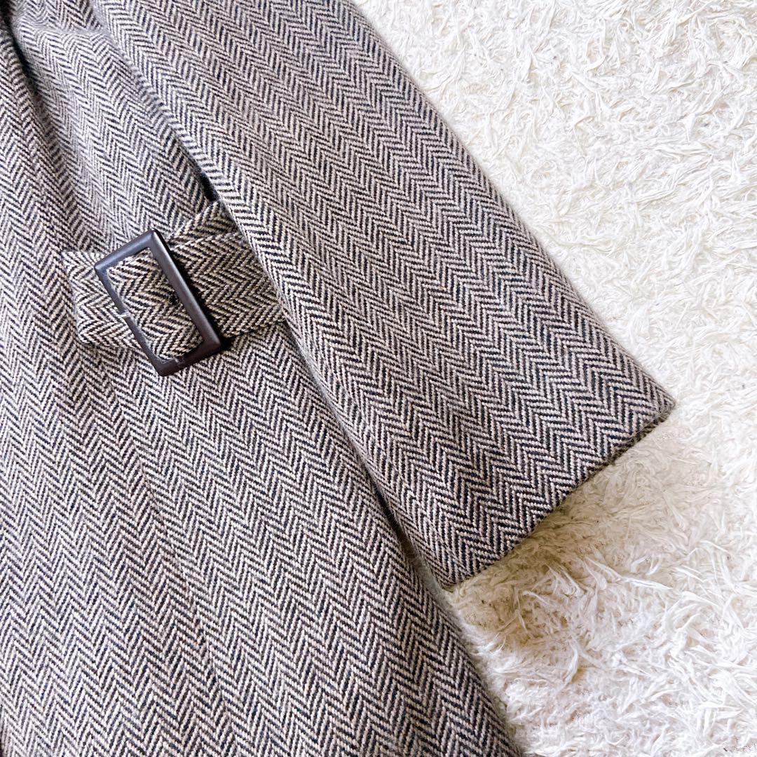 レリアン　アンゴラウールロングコート ウエストベルト　ヘリンボーン　M相当