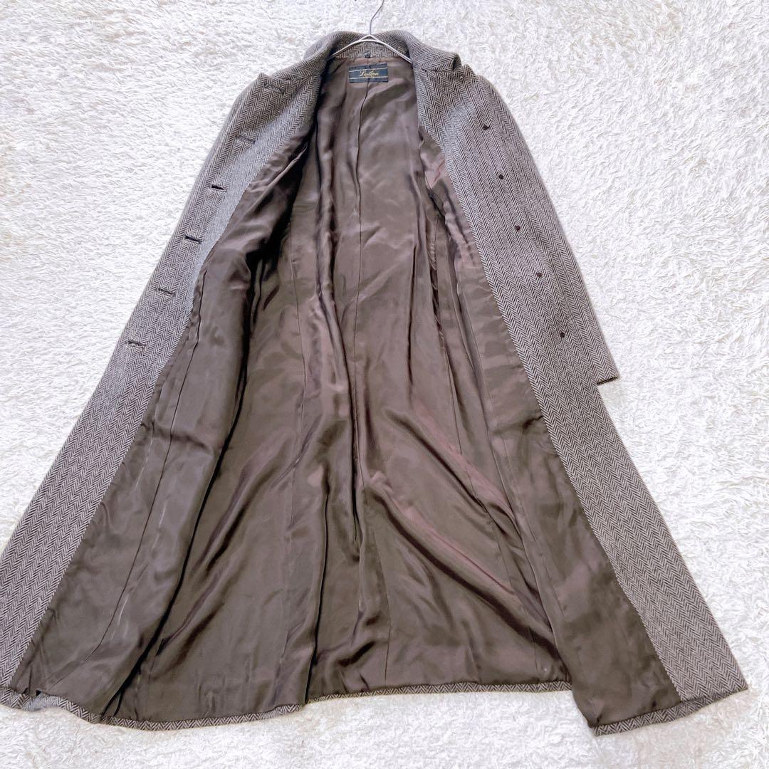 レリアン　アンゴラウールロングコート ウエストベルト　ヘリンボーン　M相当