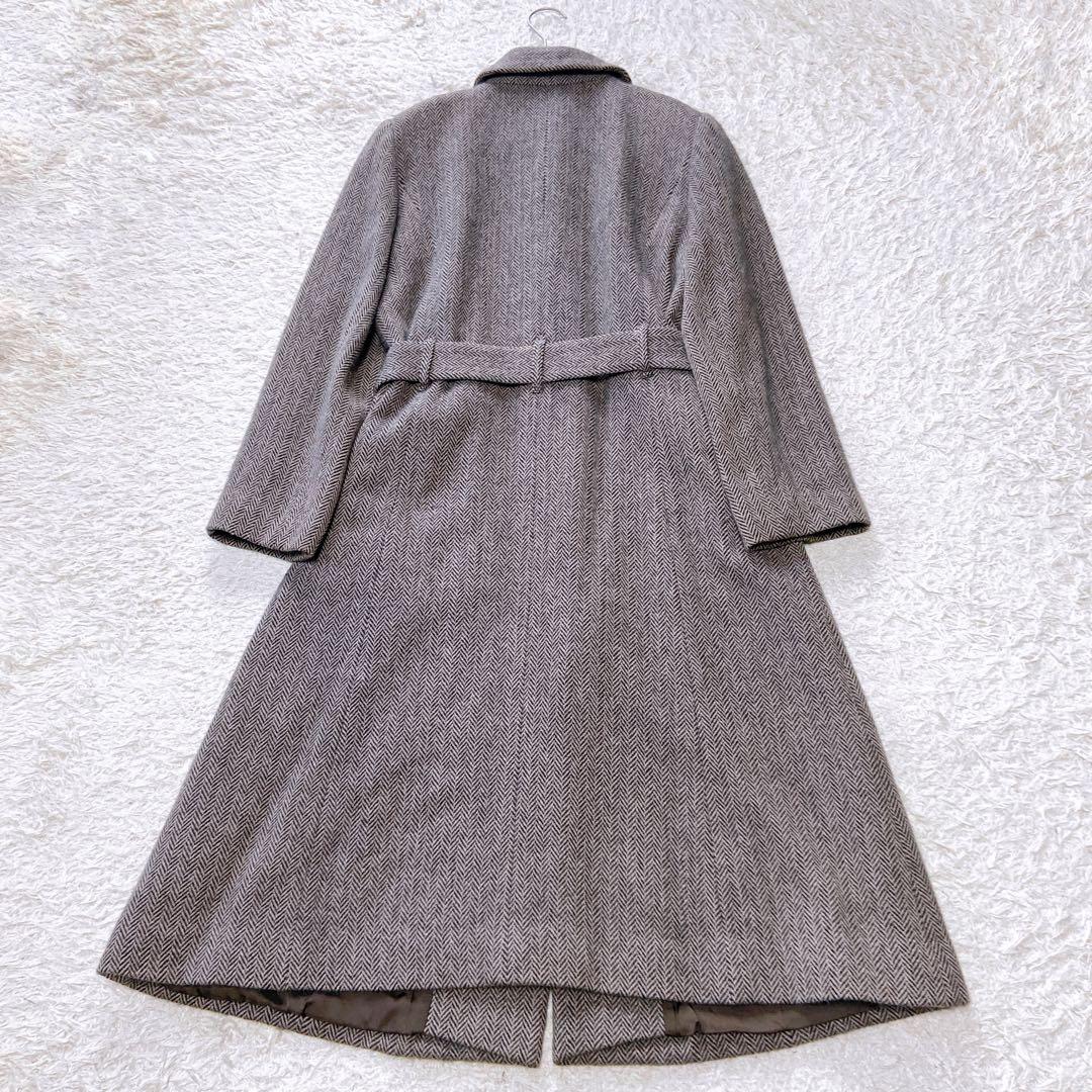 レリアン　アンゴラウールロングコート ウエストベルト　ヘリンボーン　M相当