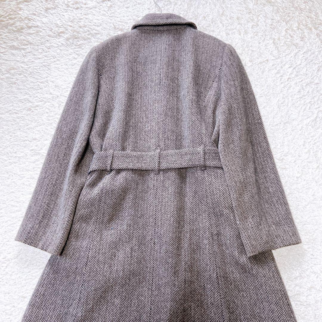 レリアン　アンゴラウールロングコート ウエストベルト　ヘリンボーン　M相当