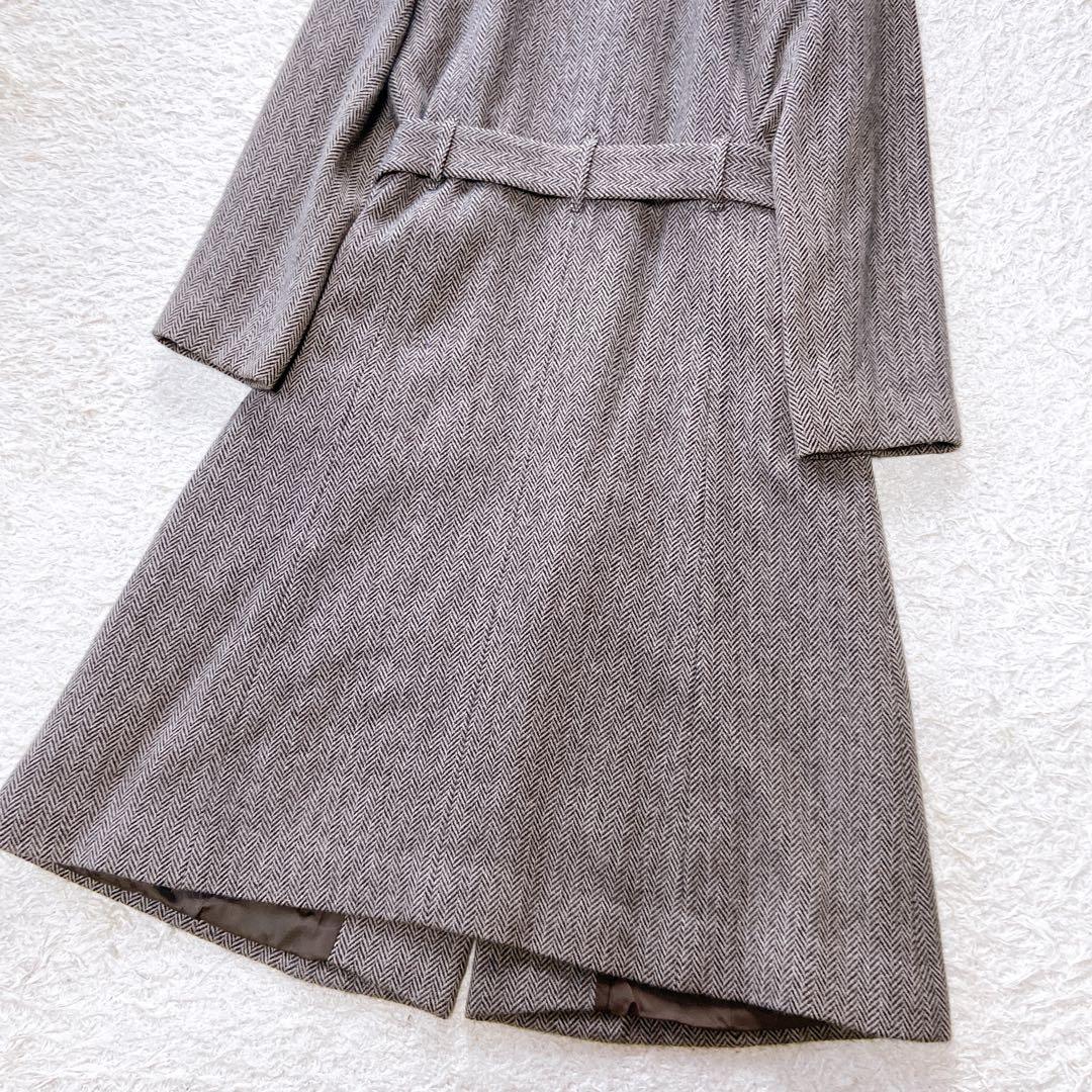 レリアン　アンゴラウールロングコート ウエストベルト　ヘリンボーン　M相当