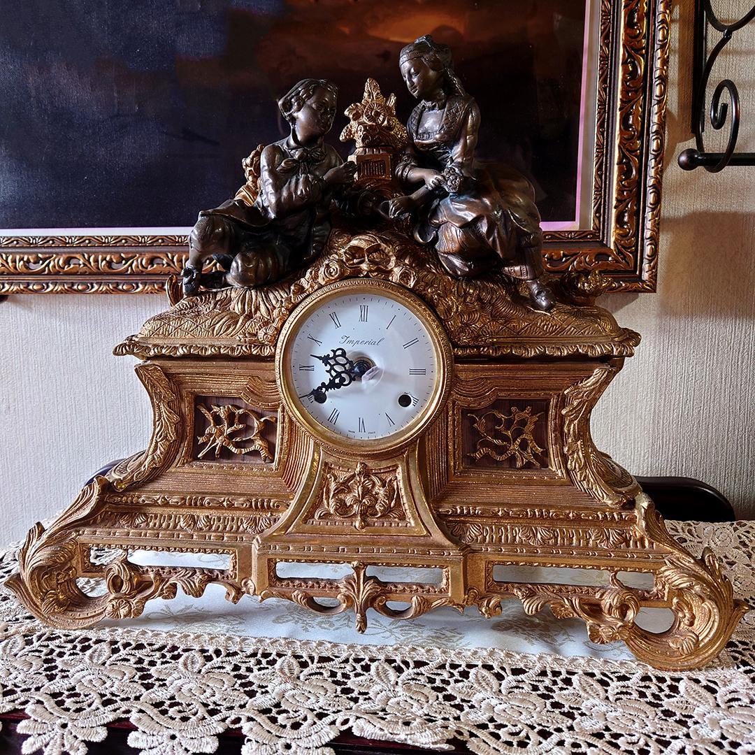 イタリア製置時計 インペリアル ブロンズ像 骨董品 アンティーク 動作確認済