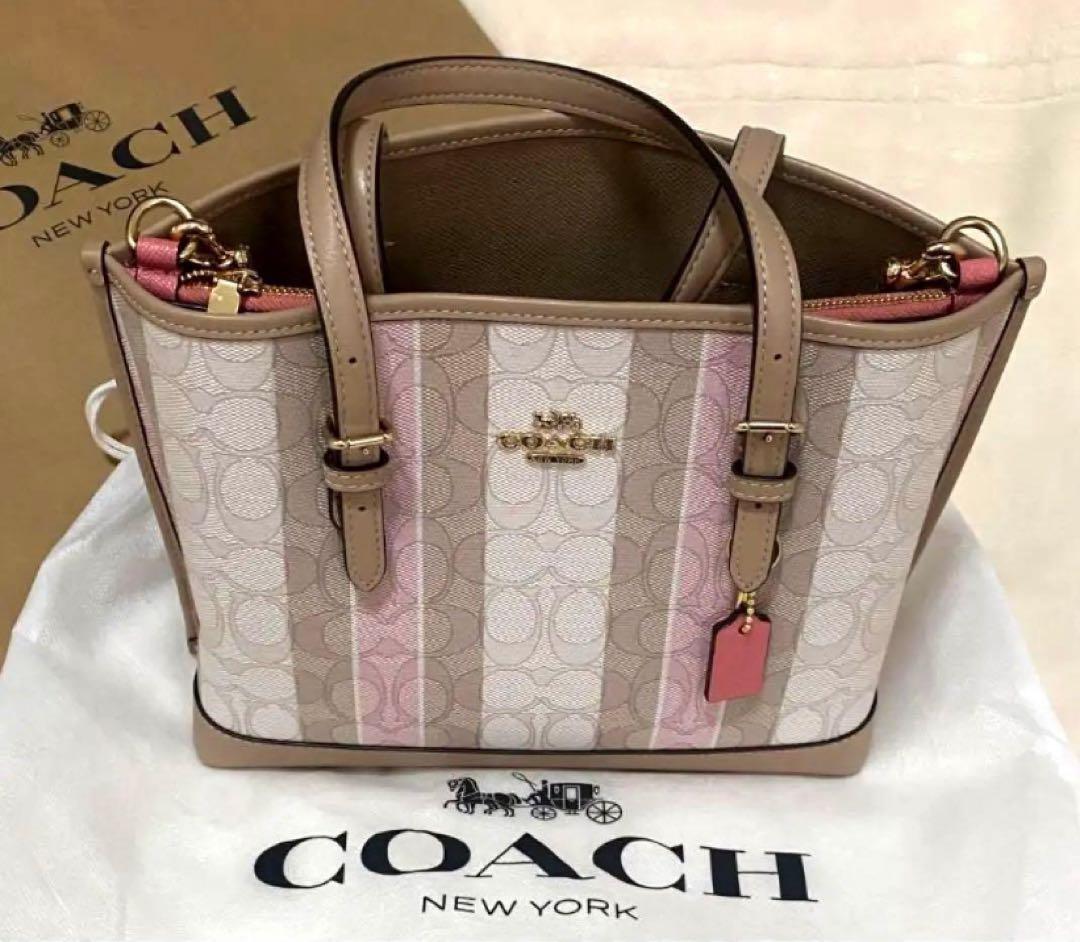 はち coach シグネチャー ジャガード キャンバスストライプバッグ