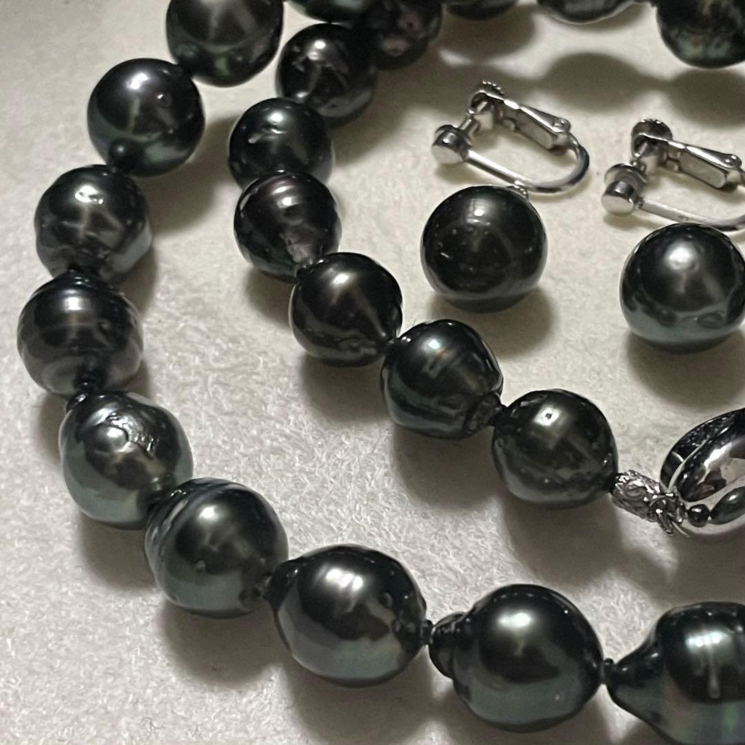 はっぱ5 【2点セット✨黒蝶真珠】ネックレス イヤリング 9.0-11.