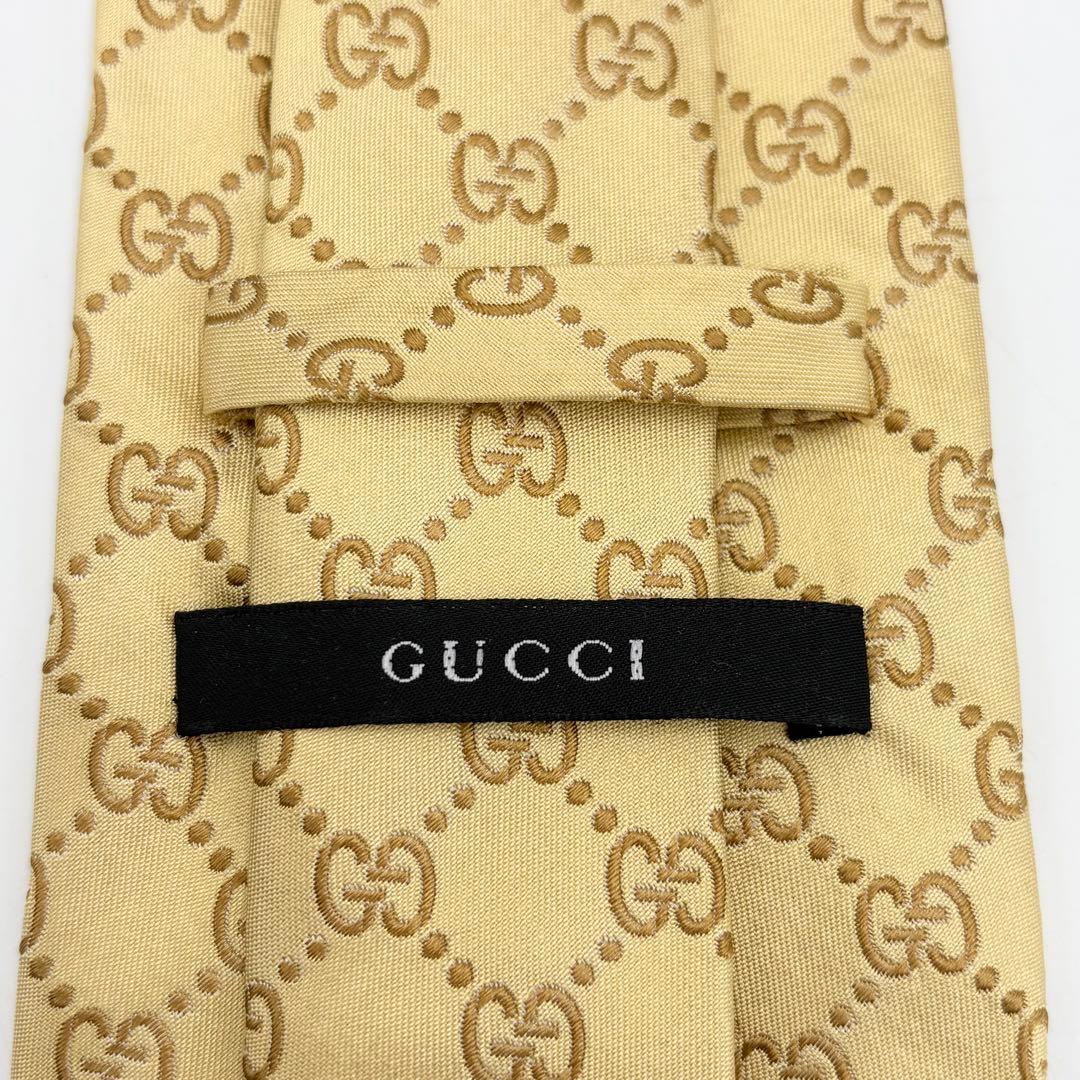 【美品】GUCCI グッチ ネクタイ GG柄 総柄 ゴールド イエロー シルク