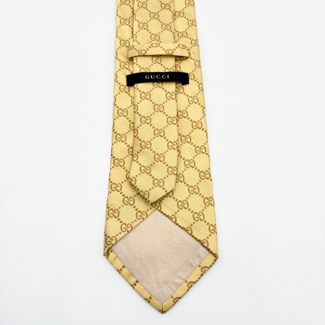 【美品】GUCCI グッチ ネクタイ GG柄 総柄 ゴールド イエロー シルク
