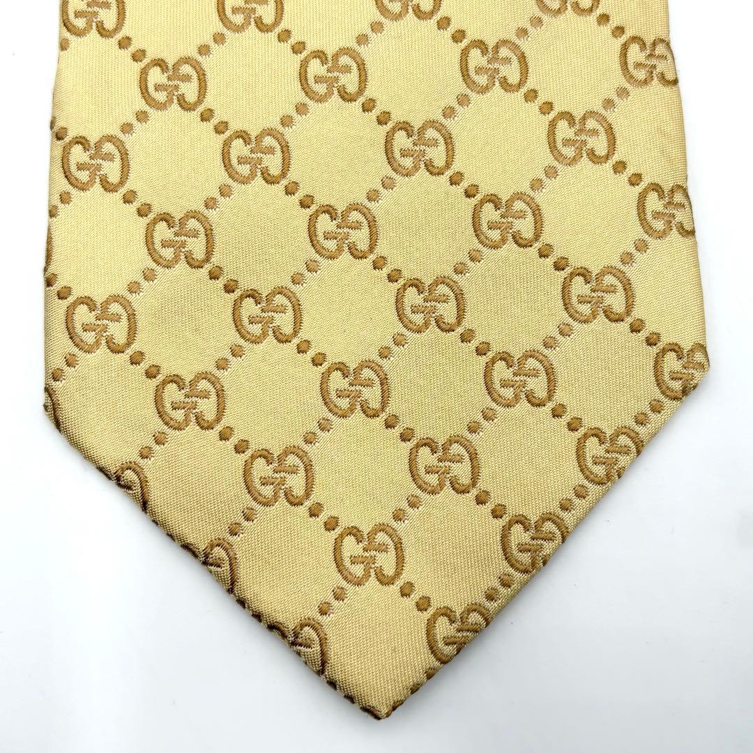 【美品】GUCCI グッチ ネクタイ GG柄 総柄 ゴールド イエロー シルク