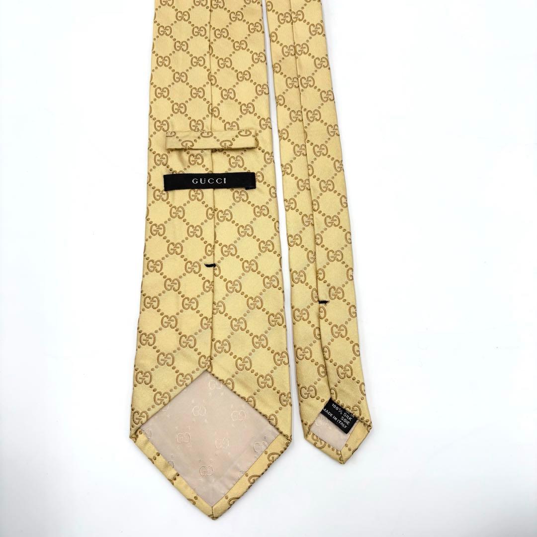 【美品】GUCCI グッチ ネクタイ GG柄 総柄 ゴールド イエロー シルク