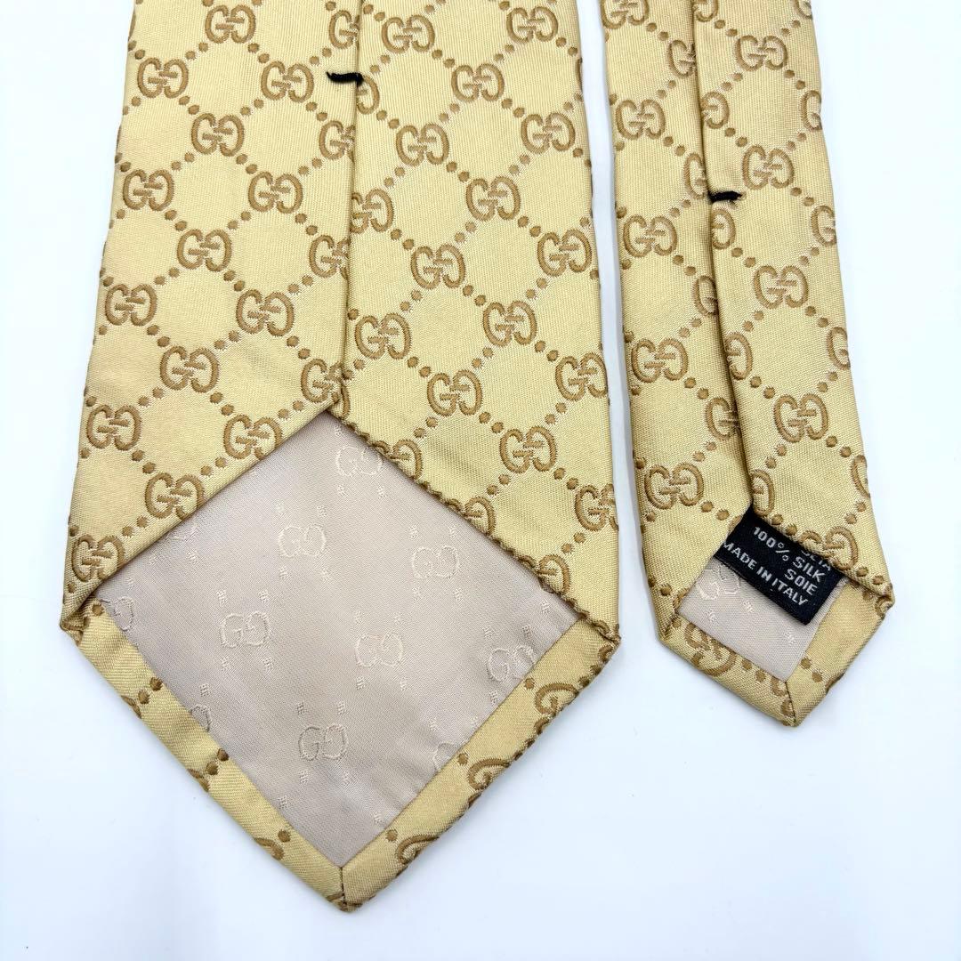 【美品】GUCCI グッチ ネクタイ GG柄 総柄 ゴールド イエロー シルク