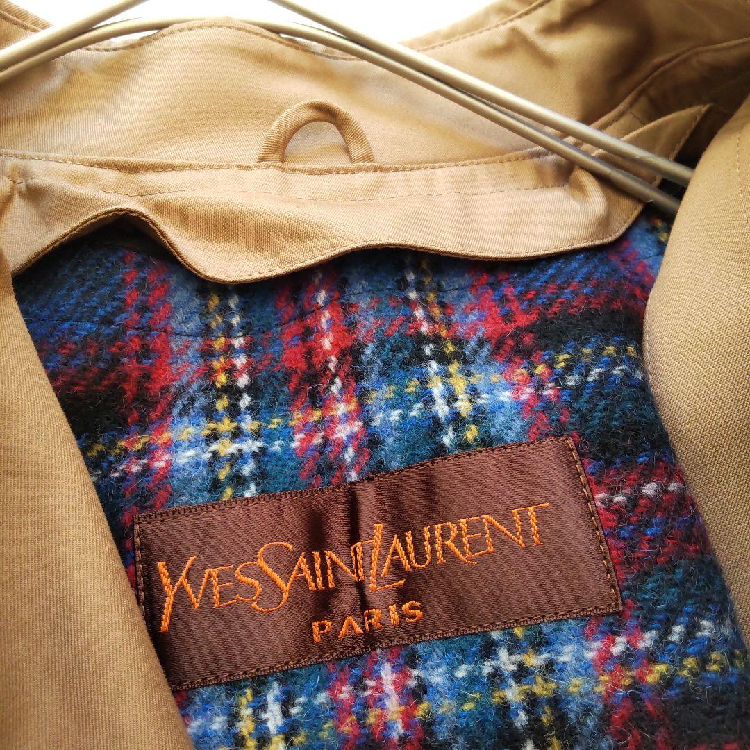 未使用 イヴサンローラン チェックライナー ベルト ロングコート 春秋 ブラウン