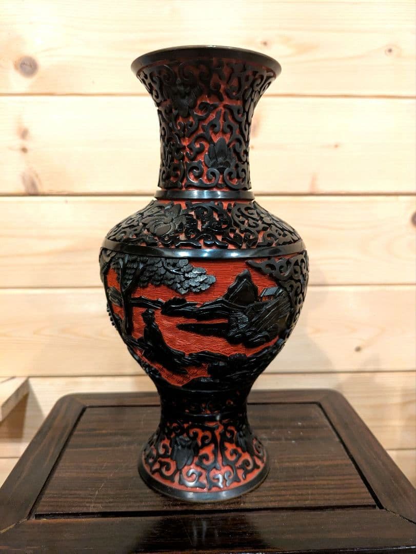 ツ*シ様 中国美術　堆黒朱　内七宝　花瓶　古美術　七宝　骨董品　花器　花瓶