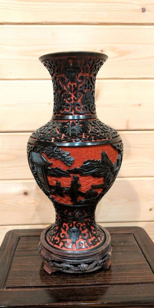 ツ*シ様 中国美術　堆黒朱　内七宝　花瓶　古美術　七宝　骨董品　花器　花瓶