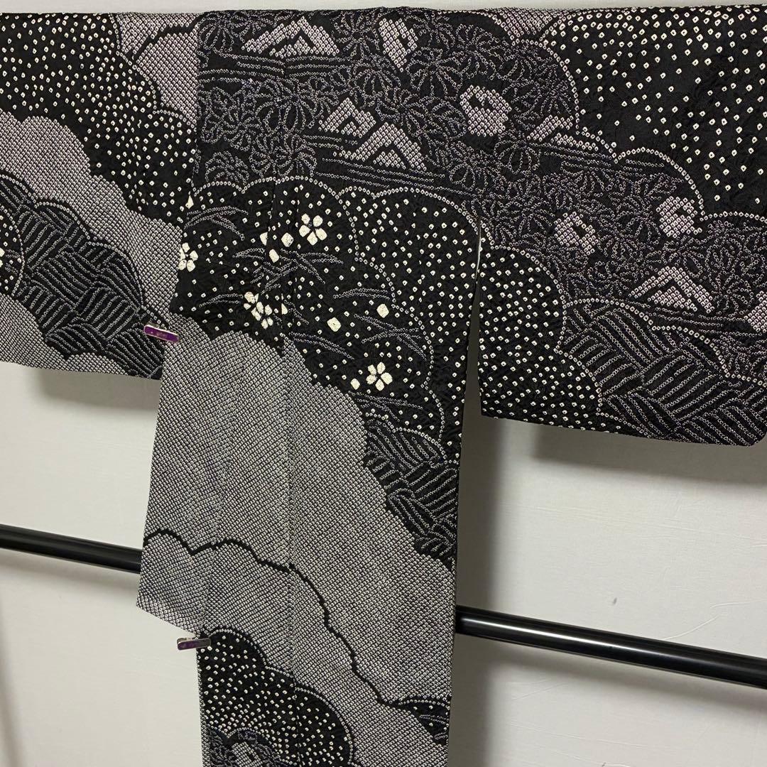 D167 訪問着　藤娘きぬたや　総絞り　花模様　正絹　着物袷　極美品