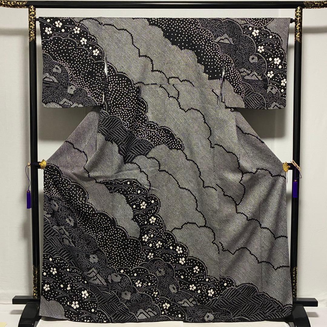 D167 訪問着　藤娘きぬたや　総絞り　花模様　正絹　着物袷　極美品