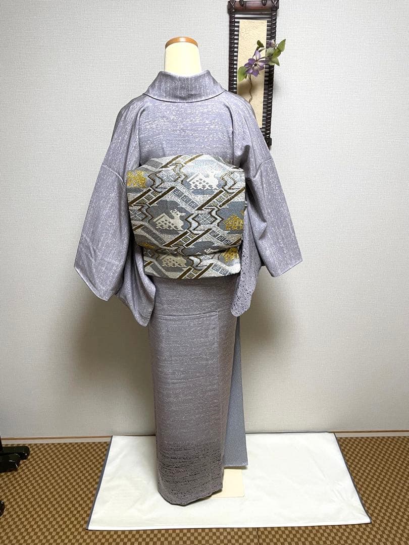 ♦️ 逸品　正絹　有職文様　有栖川鹿文　二重太鼓の作り帯