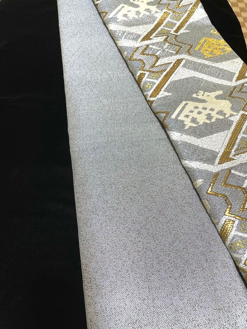 ♦️ 逸品　正絹　有職文様　有栖川鹿文　二重太鼓の作り帯