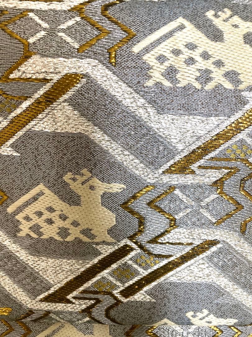 ♦️ 逸品　正絹　有職文様　有栖川鹿文　二重太鼓の作り帯