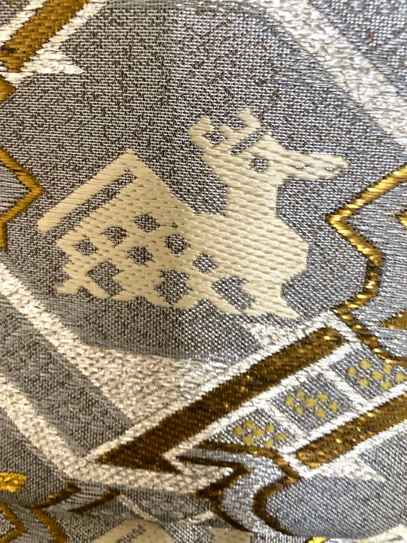 ♦️ 逸品　正絹　有職文様　有栖川鹿文　二重太鼓の作り帯