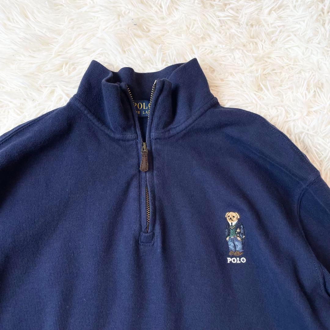 ポロラルフローレン ポロベア刺繍 ハーフジップスウェット ネイビー M相当