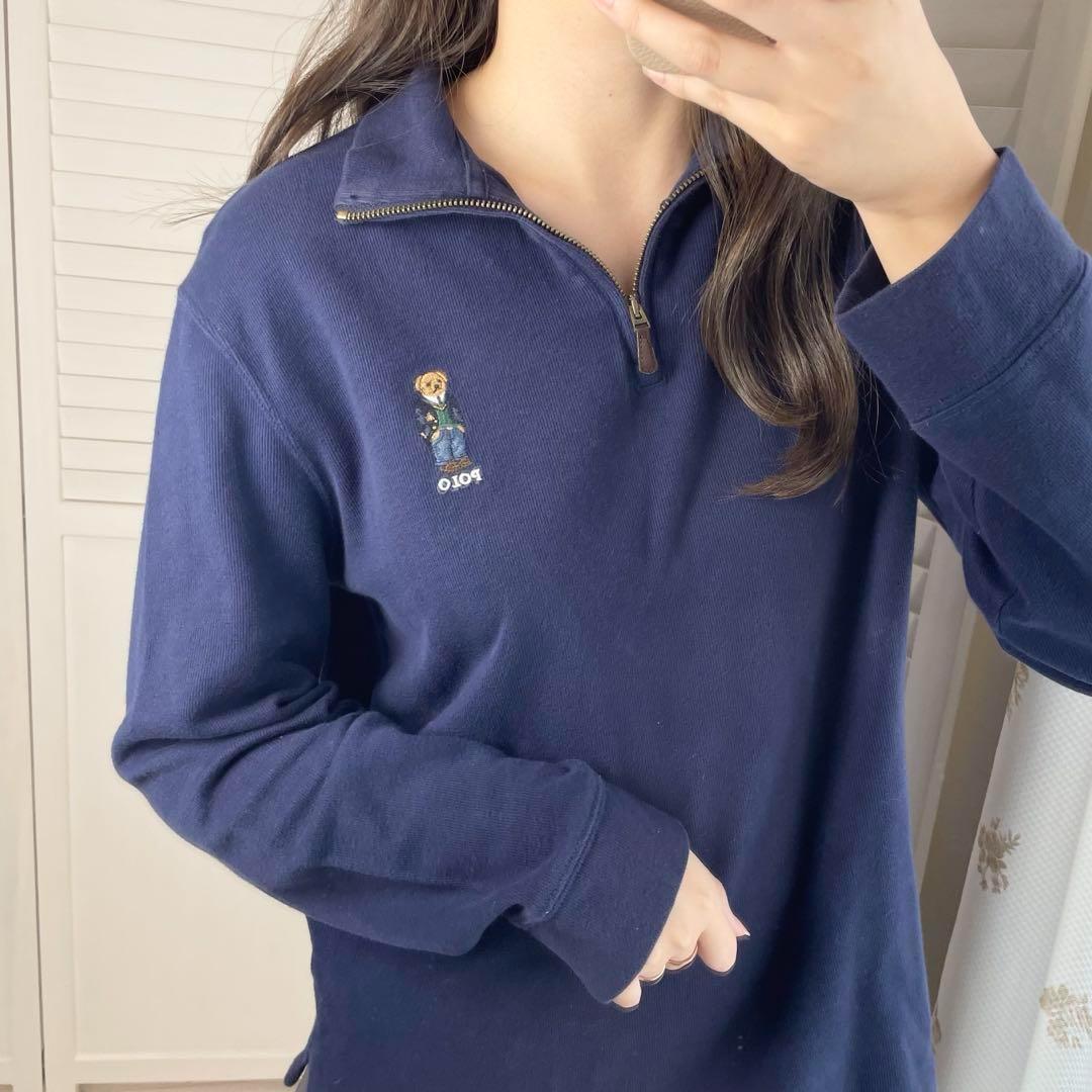 ポロラルフローレン ポロベア刺繍 ハーフジップスウェット ネイビー M相当