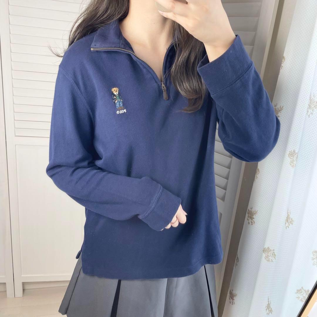 ポロラルフローレン ポロベア刺繍 ハーフジップスウェット ネイビー M相当