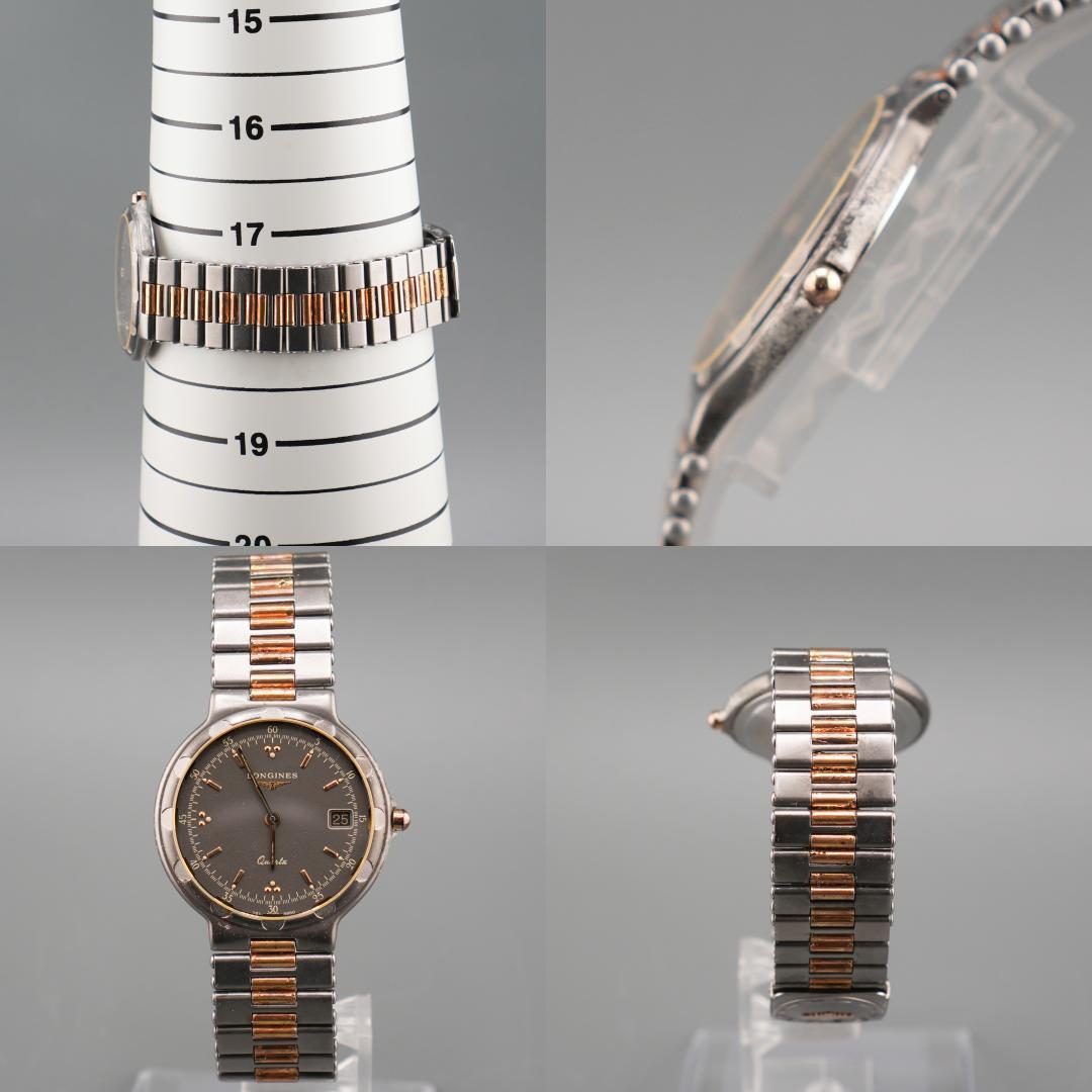 稼働 LONGINES グレー デイト ラウンド 腕時計 新品電池 クォーツ