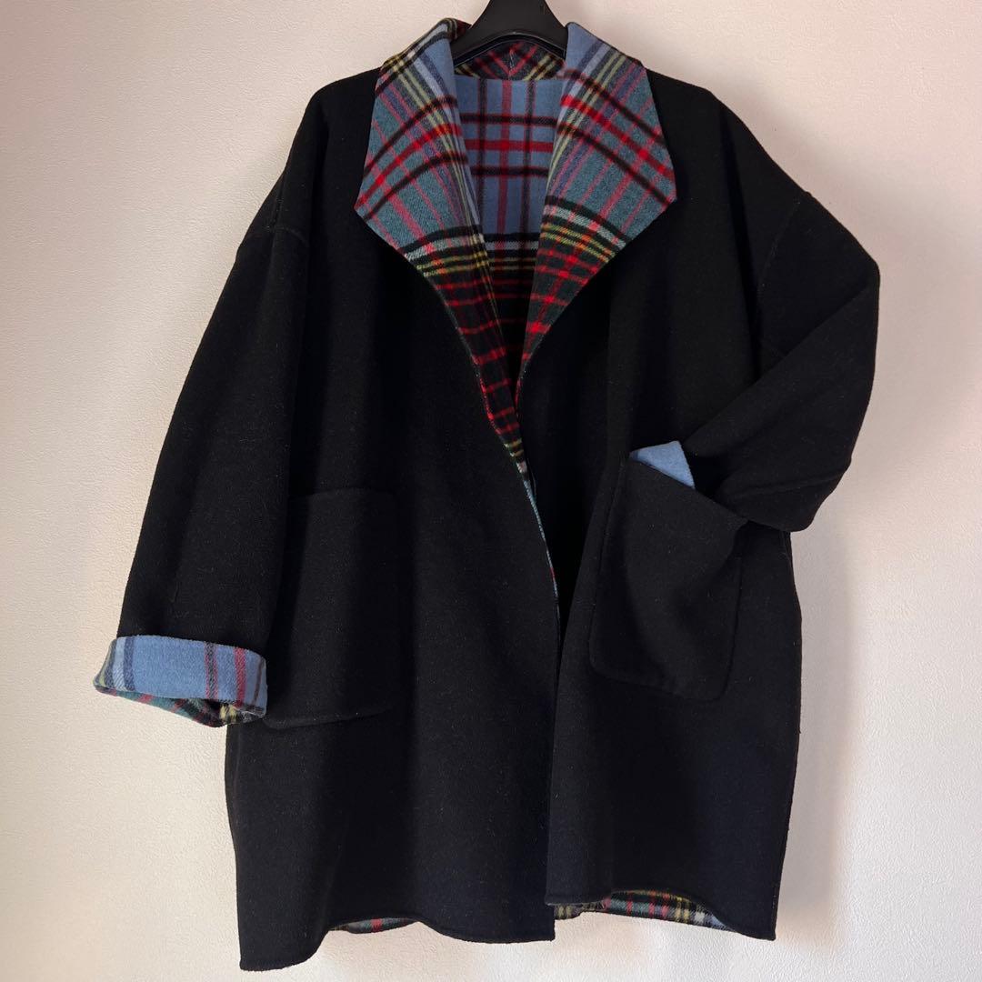 Kinloch Anderson リバーシブルコート チェック柄 ブルー×レッド