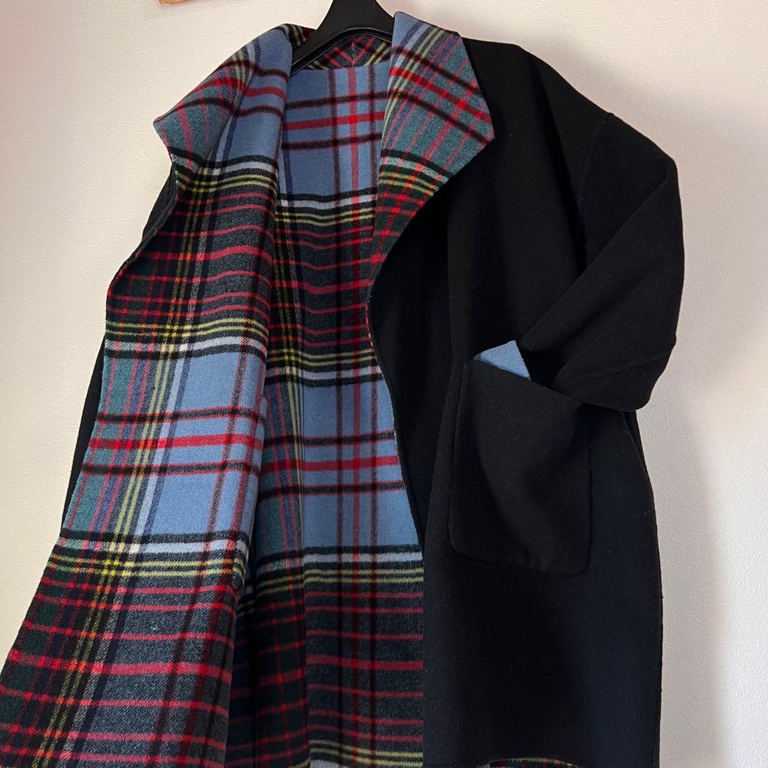 Kinloch Anderson リバーシブルコート チェック柄 ブルー×レッド