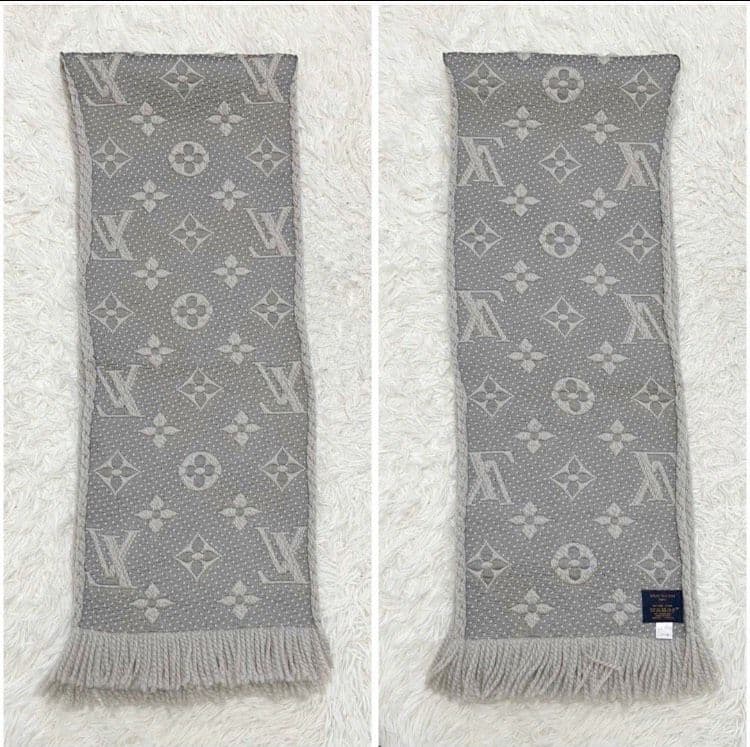 【美品】ヴィトン マフラー エシャルプ　ロゴマニア ライトグレー