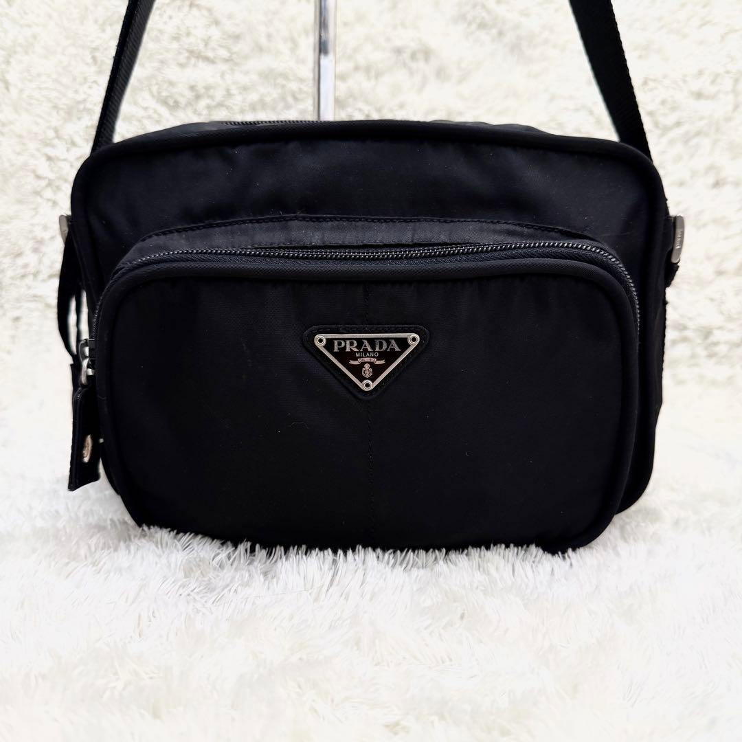 PRADAプラダ 三角ロゴ ショルダーバッグ テスート 黒 クロシエット
