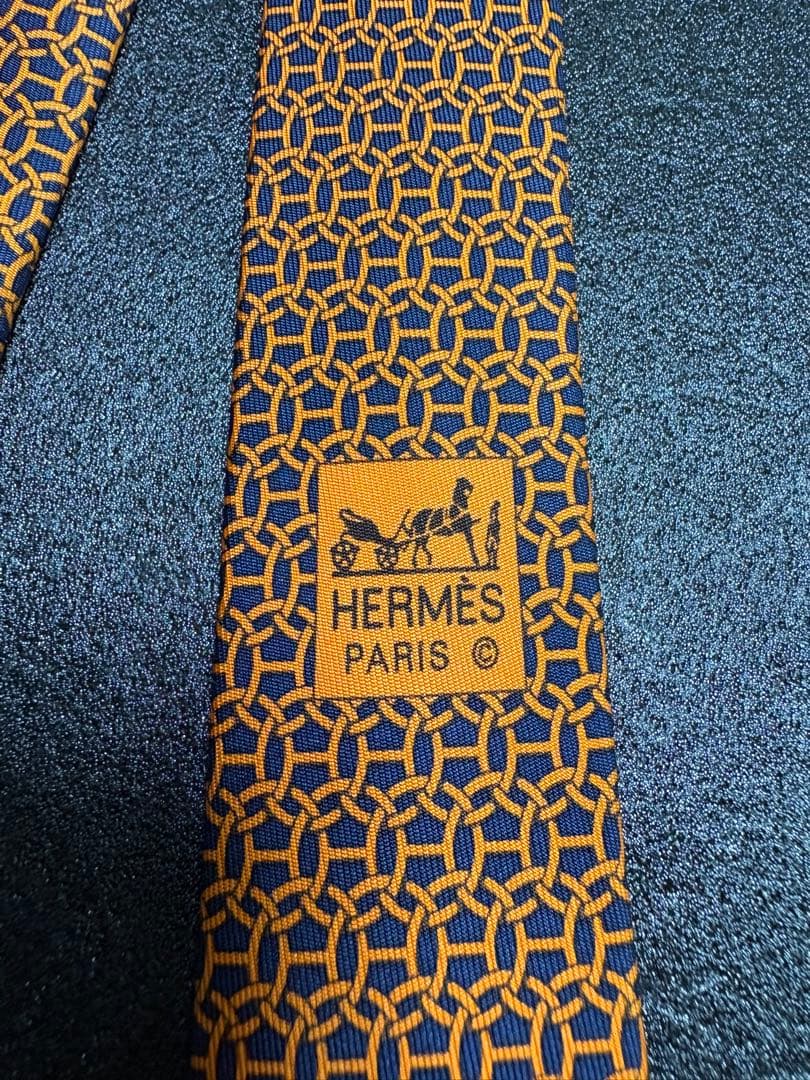【美品】 HERMES エルメス ネクタイ Hロゴ オレンジ×ブラック