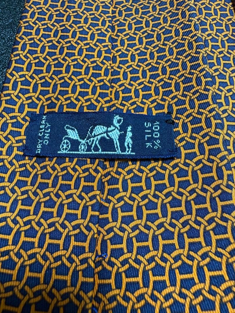 【美品】 HERMES エルメス ネクタイ Hロゴ オレンジ×ブラック