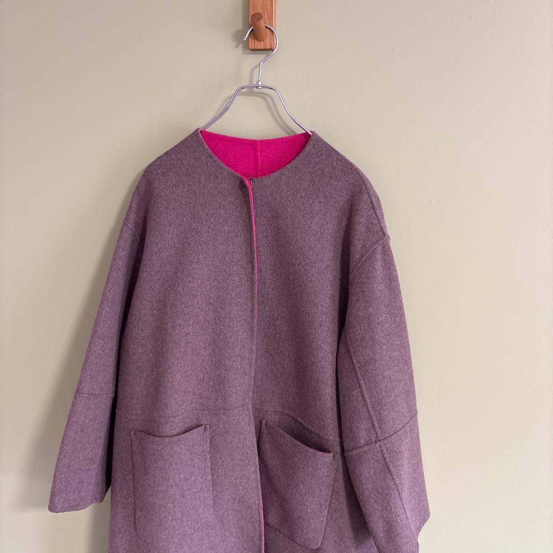 SIMPLICITE ピンク ブラウン　ロングコート リバーシブル　F