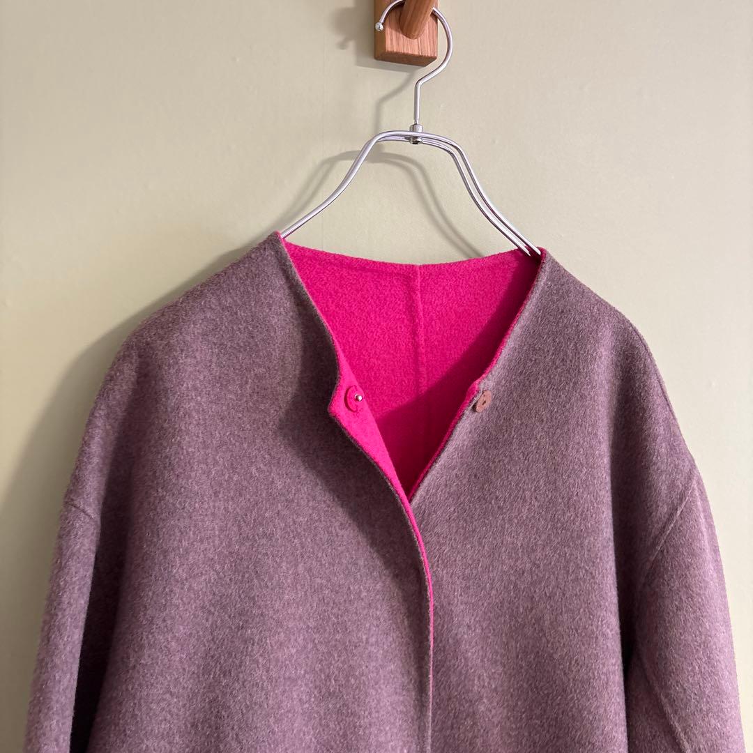 SIMPLICITE ピンク ブラウン　ロングコート リバーシブル　F