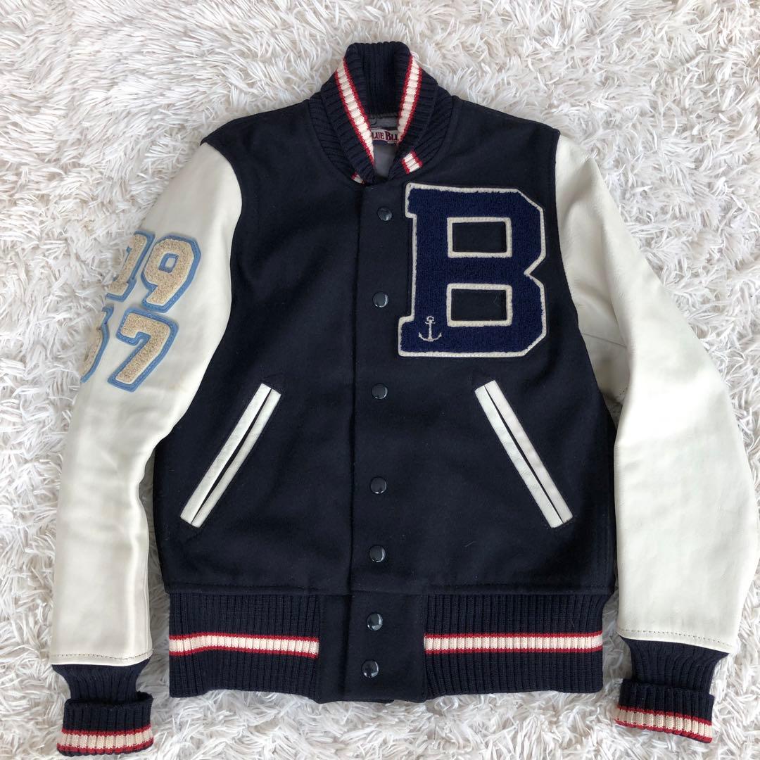 BLUEBLUEブルーブルースタジャン　レザーウールネイビー紺色聖林公司HRM