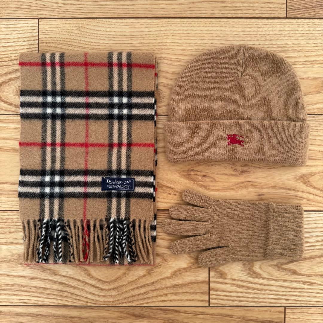 MM様 バーバリー キッズ 冬物小物3点セット チェックマフラー ニット帽 手袋