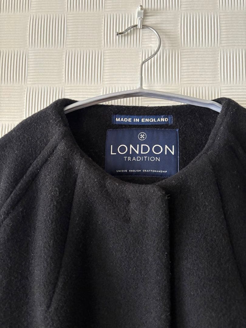 ロンドントラディション　ノーカラーウールコート　黒✖️チェック　再お値下げ