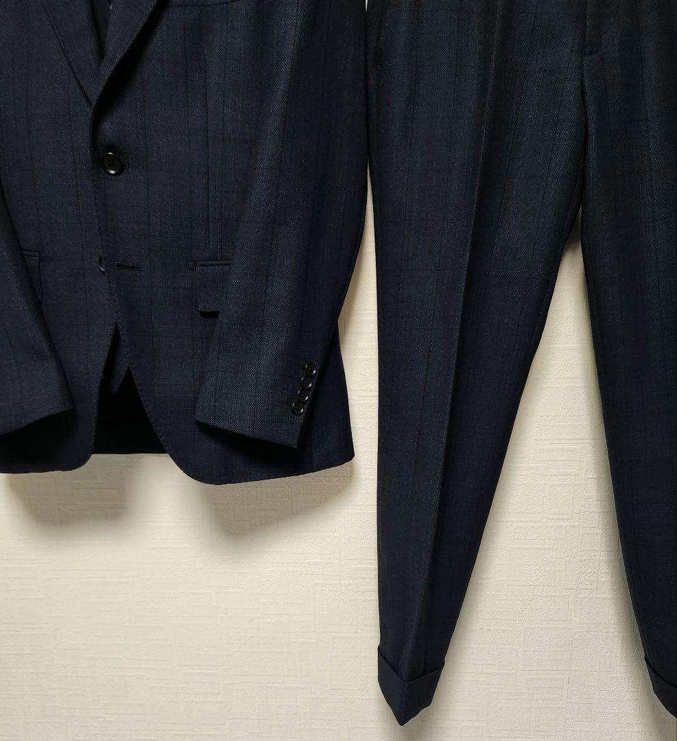 オリヒカ　メンズスーツ　スリーピース　セットアップ　濃紺ブルー　チェック